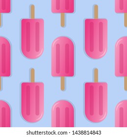 Pink popsicle seamless pattern vector illustration. Ice cream popsicle with shadow seamless background, pattern for textile, fabric, wrapping paper, wallpaper, packaging. Vector EPS 10.