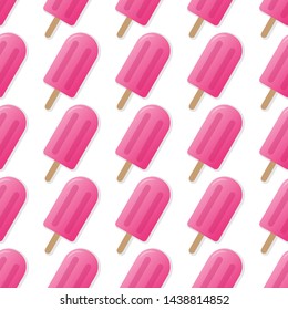 Pink popsicle seamless pattern vector illustration. Ice cream popsicle with shadow seamless background, pattern for textile, fabric, wrapping paper, wallpaper, packaging. Vector EPS 10.