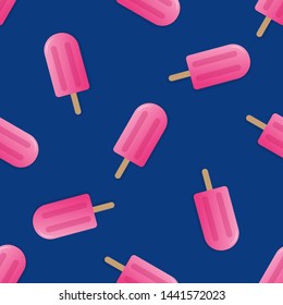 Pink popsicle seamless pattern vector illustration. Ice cream popsicle with shadow seamless background, pattern for textile, fabric, wrapping paper, wallpaper, packaging. Vector EPS 10.