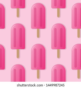 Pink popsicle seamless pattern vector illustration. Ice cream popsicle with shadow seamless background, pattern for textile, fabric, wrapping paper, wallpaper, packaging. Vector EPS 10.