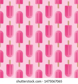 Pink popsicle seamless pattern vector illustration. Ice cream popsicle with shadow seamless background, pattern for textile, fabric, wrapping paper, wallpaper, packaging. Vector EPS 10.