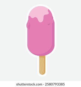 Pink Popsicle Sticker - Vector Art. Cute vector sticker of a melting pink popsicle, perfect for summer themes, dessert menus, and playful digital designs