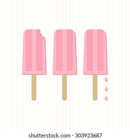 pink popsicles summertime cool dessert vector card poster centerpiece on light stripes