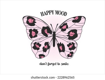 pink positve quote vector hand drawn butterfly