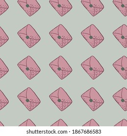 Pink post card letters seamless doodle pattern. Old communication way artwork with grey background. Great for fabric design, textile print, wrapping, cover. Vector illustration.