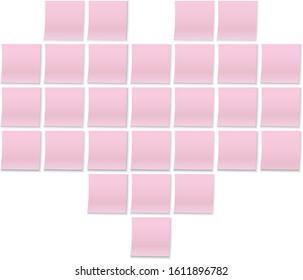 Pink post note paper in heart shape on transparent background. 