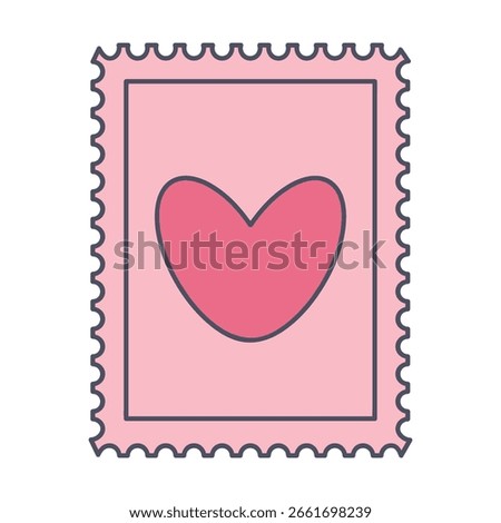 Pink postage stamp with heart. Vector illustration.