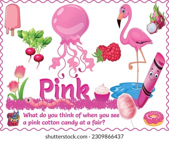 A Pink Poster includes the written color name and various objects that are that color. Ideal in the classroom and a great addition as a word wall. With logic, critical questions for smart kids.
