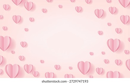 Póster Rosa Con Corazones De Origami Con Malla De Gradiente, Ilustración vectorial
