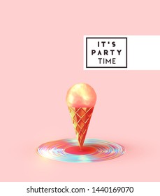 Pink poster with realistic ice cream. Background with 3d icecream. vector illustration
