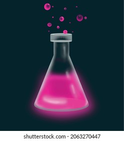 Pink potion in the vial. Elixir halloween  vector version