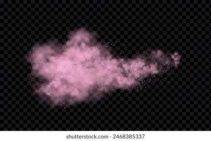 Pink powder dust with glittering shimmering swirls, shiny glitter design. Magical motion, sparkling lines on a black background.