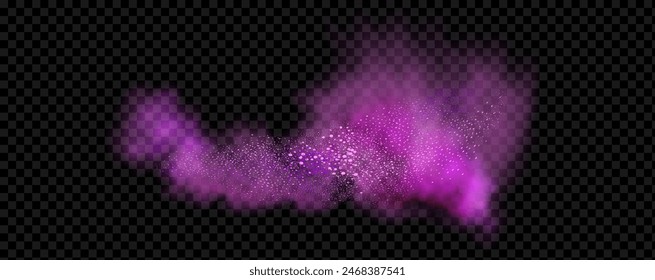 Pink powder dust with glittering shimmering swirls, shiny glitter design. Magical motion, sparkling lines on a black background.