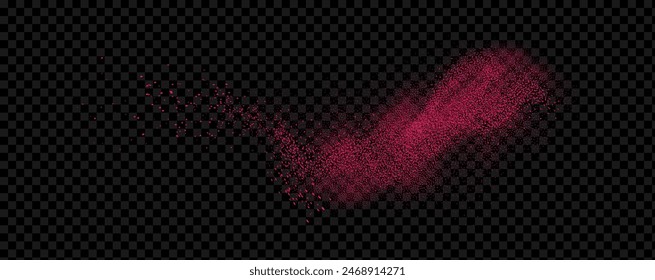 Pink powder dust with glittering shimmering swirls, shiny glitter design. Magical motion, sparkling lines on a black background.