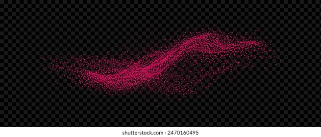 Polvo de color rosa con brillantes remolinos brillantes, diseño brillante de brillo. Movimiento mágico, líneas brillantes sobre un fondo negro.