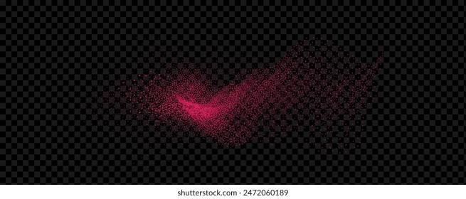Pink powder dust with glittering shimmering swirls, shiny glitter design. Magical motion, sparkling lines on a black background.