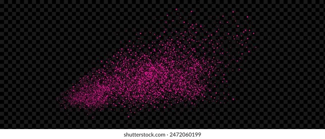 Pink powder dust with glittering shimmering swirls, shiny glitter design. Magical motion, sparkling lines on a black background.