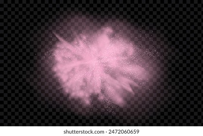 Pink powder dust with glittering shimmering swirls, shiny glitter design. Magical motion, sparkling lines on a black background.