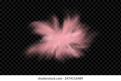 Pink powder dust with glittering shimmering swirls, shiny glitter design. Magical motion, sparkling lines on a black background.