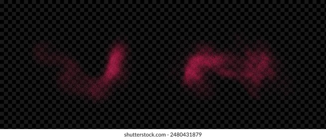 Pink powder dust with glittering shimmering swirls, shiny glitter design. Magical motion, sparkling lines on a black background.