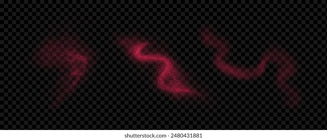 Pink powder dust with glittering shimmering swirls, shiny glitter design. Magical motion, sparkling lines on a black background.