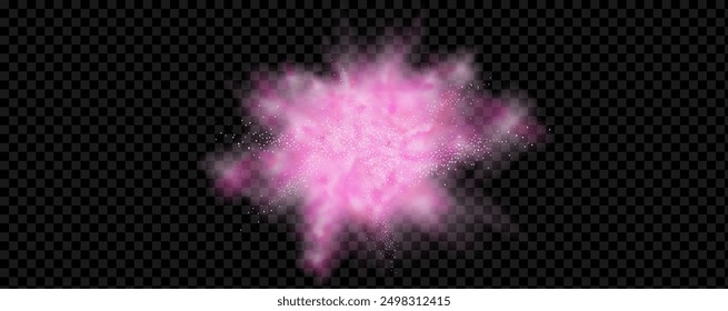 Pink powder dust with glittering shimmering swirls, shiny glitter design. Magical motion, sparkling lines on a black background.
