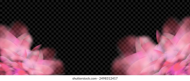 Pink powder dust with glittering shimmering swirls, shiny glitter design. Magical motion, sparkling lines on a black background.