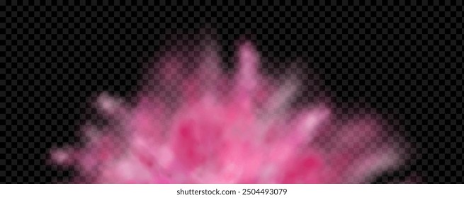 Pink powder dust with glittering shimmering swirls, shiny glitter design. Magical motion, sparkling lines on a black background.