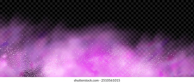 Pink powder dust with glittering shimmering swirls, shiny glitter design. Magical motion, sparkling lines on a black background.