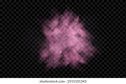 Pink powder dust with glittering shimmering swirls, shiny glitter design. Magical motion, sparkling lines on a black background.