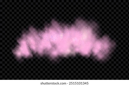 Pink powder dust with glittering shimmering swirls, shiny glitter design. Magical motion, sparkling lines on a black background.