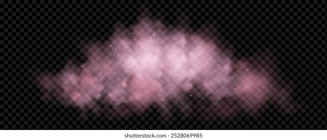 Pink powder dust with glittering shimmering swirls, shiny glitter design. Magical motion, sparkling lines on a black background.