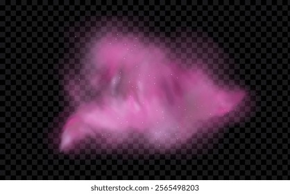 Pink powder dust with glittering shimmering swirls, shiny glitter design. Magical motion, sparkling lines on a black background.