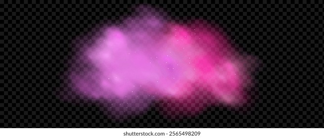 Pink powder dust with glittering shimmering swirls, shiny glitter design. Magical motion, sparkling lines on a black background.