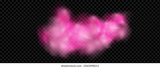 Pink powder dust with glittering shimmering swirls, shiny glitter design. Magical motion, sparkling lines on a black background.