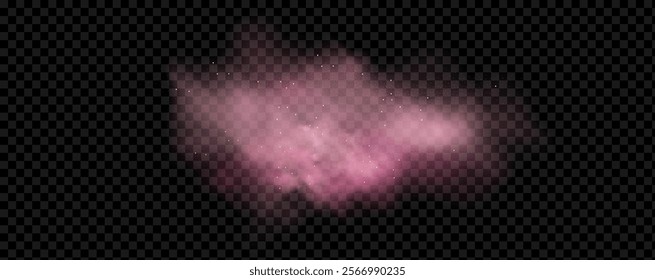 Pink powder dust with glittering shimmering swirls, shiny glitter design. Magical motion, sparkling lines on a black background.