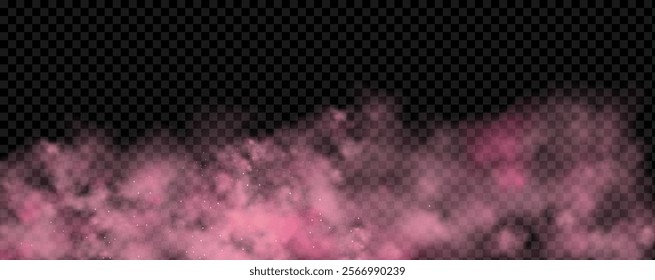 Pink powder dust with glittering shimmering swirls, shiny glitter design. Magical motion, sparkling lines on a black background.