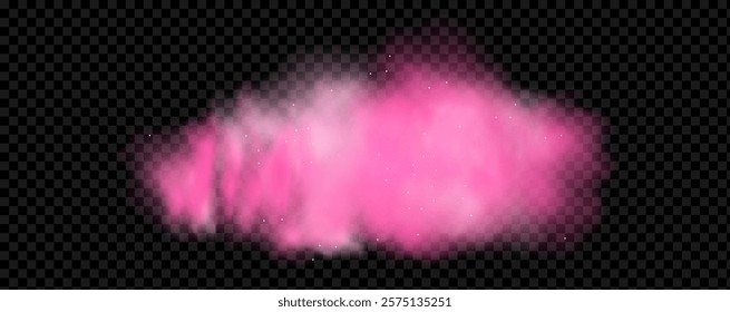 Pink powder dust with glittering shimmering swirls, shiny glitter design. Magical motion, sparkling lines on a black background.