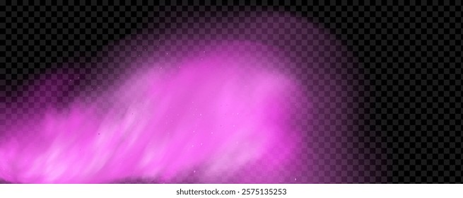 Pink powder dust with glittering shimmering swirls, shiny glitter design. Magical motion, sparkling lines on a black background.