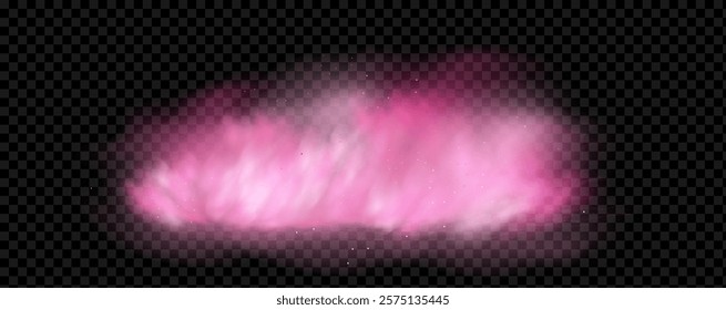 Pink powder dust with glittering shimmering swirls, shiny glitter design. Magical motion, sparkling lines on a black background.