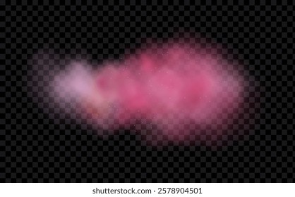 Pink powder dust with glittering shimmering swirls, shiny glitter design. Magical motion, sparkling lines on a black background.