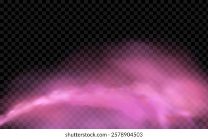 Pink powder dust with glittering shimmering swirls, shiny glitter design. Magical motion, sparkling lines on a black background.
