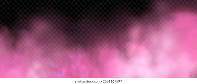 Pink powder dust with glittering shimmering swirls, shiny glitter design. Magical motion, sparkling lines on a black background.