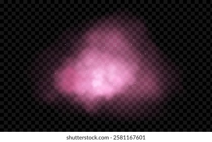 Pink powder dust with glittering shimmering swirls, shiny glitter design. Magical motion, sparkling lines on a black background.