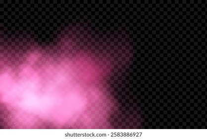 Pink powder dust with glittering shimmering swirls, shiny glitter design. Magical motion, sparkling lines on a black background.