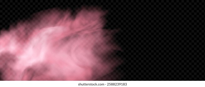 Pink powder dust with glittering shimmering swirls, shiny glitter design. Magical motion, sparkling lines on a black background.