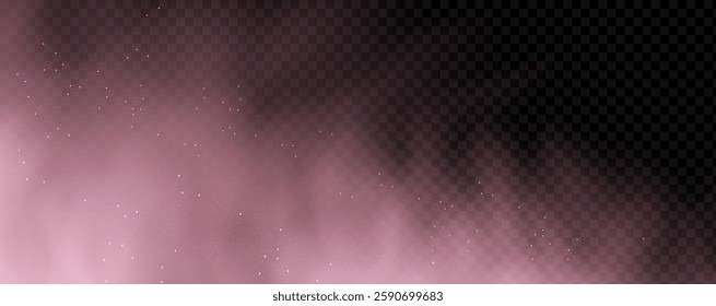 Pink powder dust with glittering shimmering swirls, shiny glitter design. Magical motion, sparkling lines on a black background.