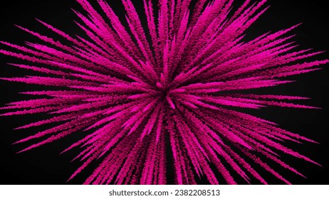 Pink powder explosion on black background. Abstract pink paint splash. Happy Holi festival pink powder explosion. Colorful dust explode. Vector background