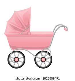 Pink pram icon. Cartoon of pink pram vector icon for web design isolated on white background