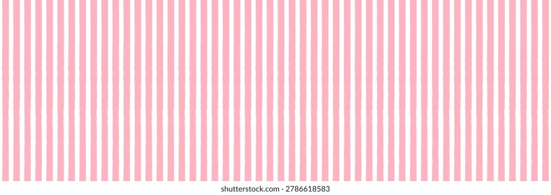 Pink preppy retro hand drawn striped seamless pattern in Mediterranean style for graduation and wedding invitations. Hand-drawn peach vertical stripes grunge texture vector background for Italian tile decor textiles, stationery, brochure cover, baby shower girl party decoration, tablecloth, pink lemonade event tile backdrop, kitchen decor vintage trendy fprint ashion
